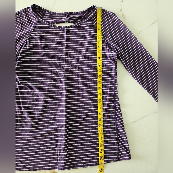 LULULEMON Physically Fit Open Back Purple Stripe T Shirt Sz S/M? - Picture 10 of 12